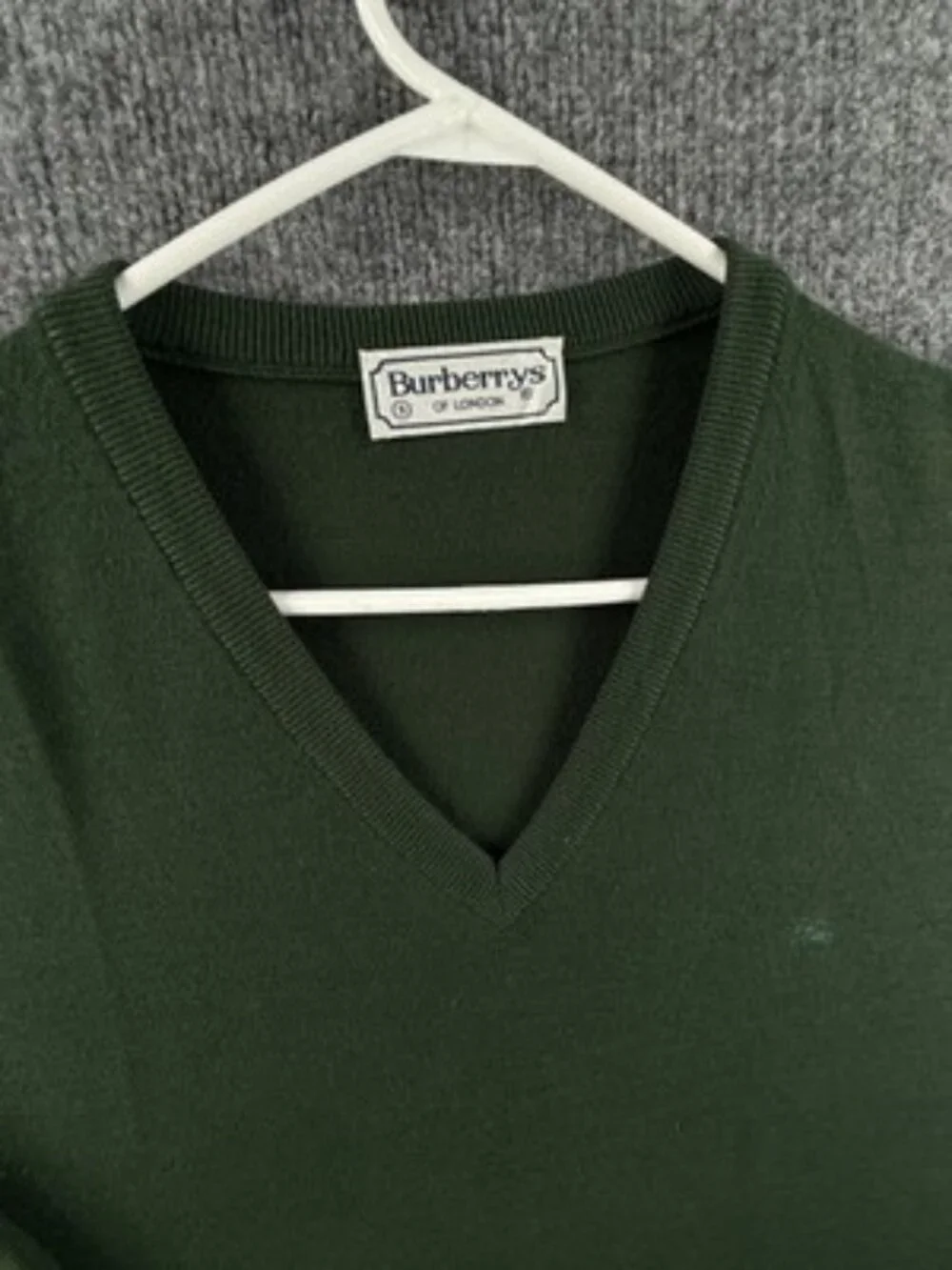 Burberry Long Sleeve Pullover V-Neck Green 9 Mens Logo Sweater Solid Knit Adult